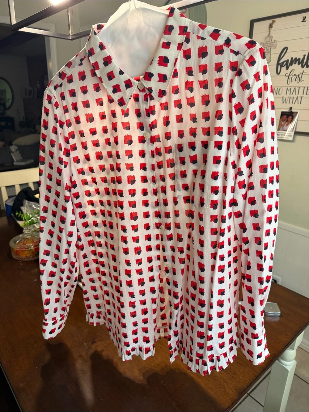 kate spade Cream Blouse with Red and Black Spot Print